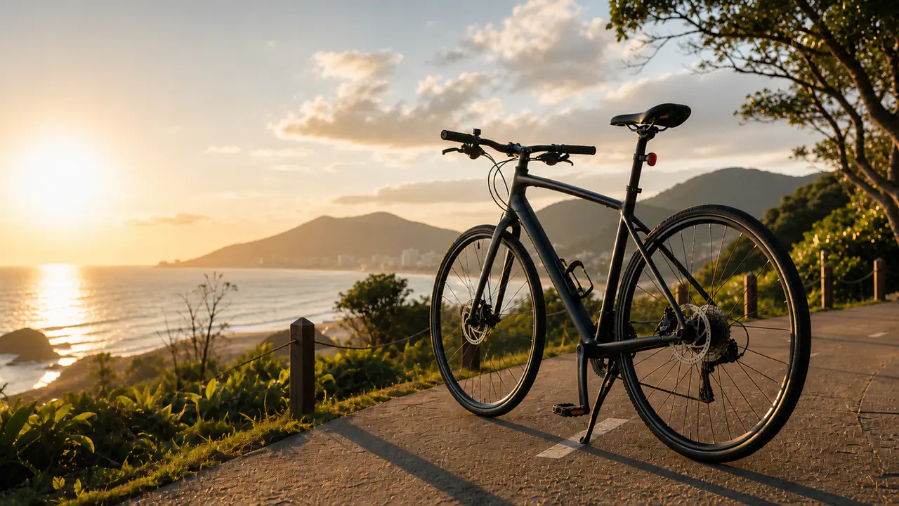 Ciclista andando com sua bicicleta protegida.