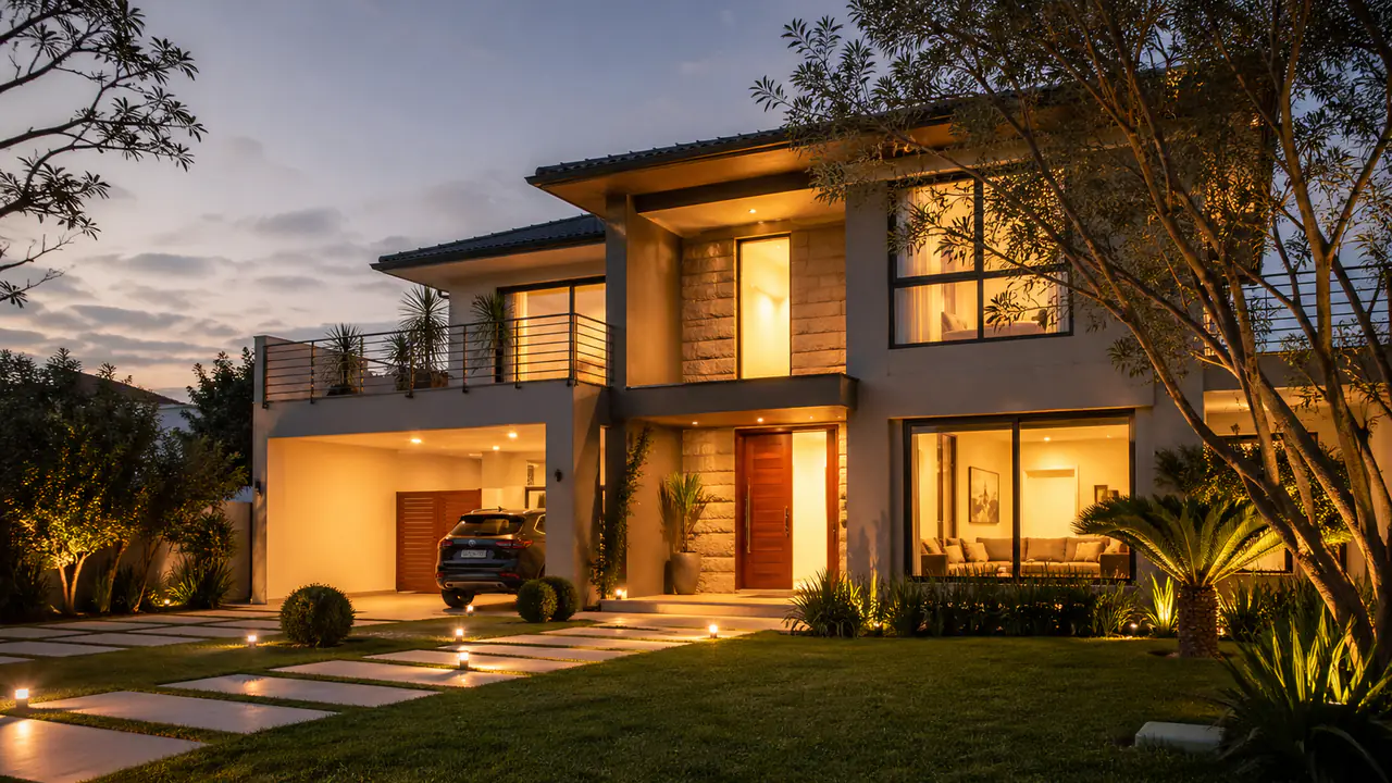 Casa protegida por guarda-chuva representando seguro residencial.